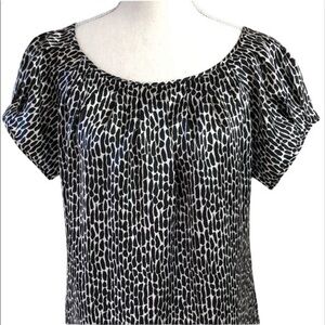 Chaus cap sleeve silky black & white blouse size S
